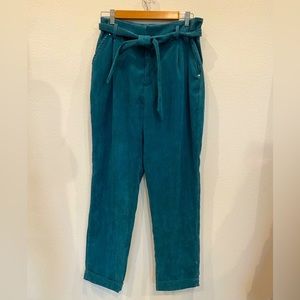 K. Zell Paris teal corduroy high waisted trousers size L nwt